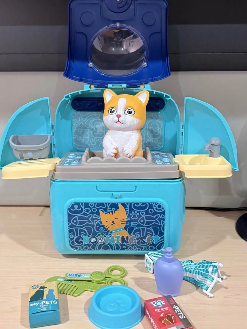 Kids' Blue Cat Grooming Playset with Accessories, new